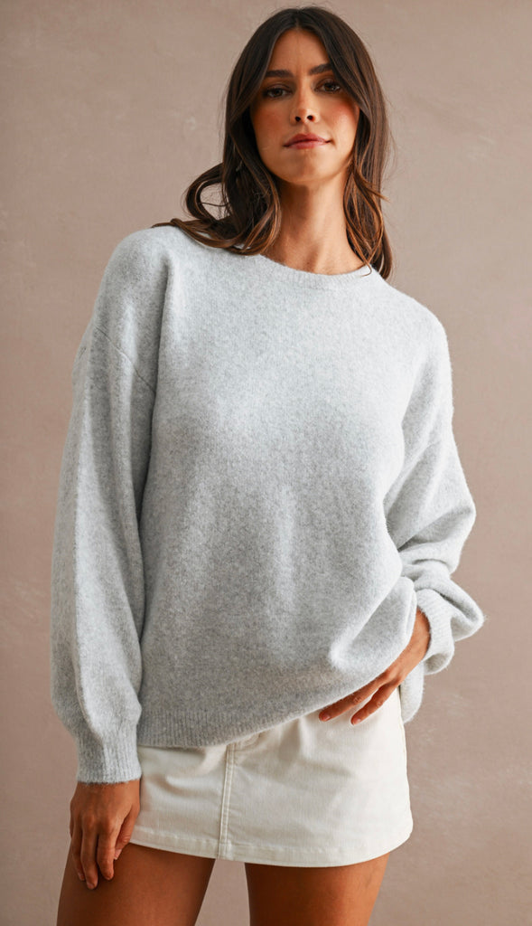 Three Bows Open Back Sweater- Heather Grey