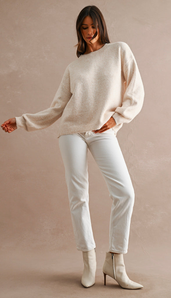 Three Bows Open Back Sweater- Oatmeal