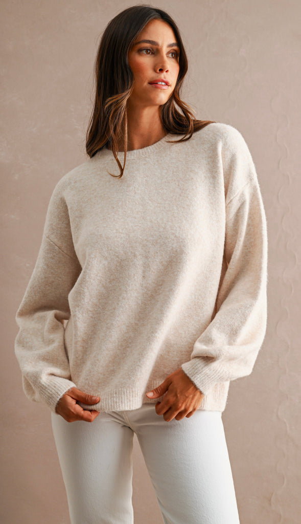Three Bows Open Back Sweater- Oatmeal