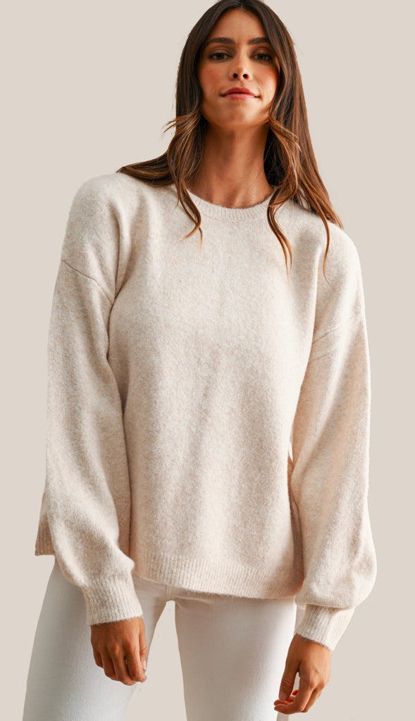 Three Bows Open Back Sweater- Oatmeal