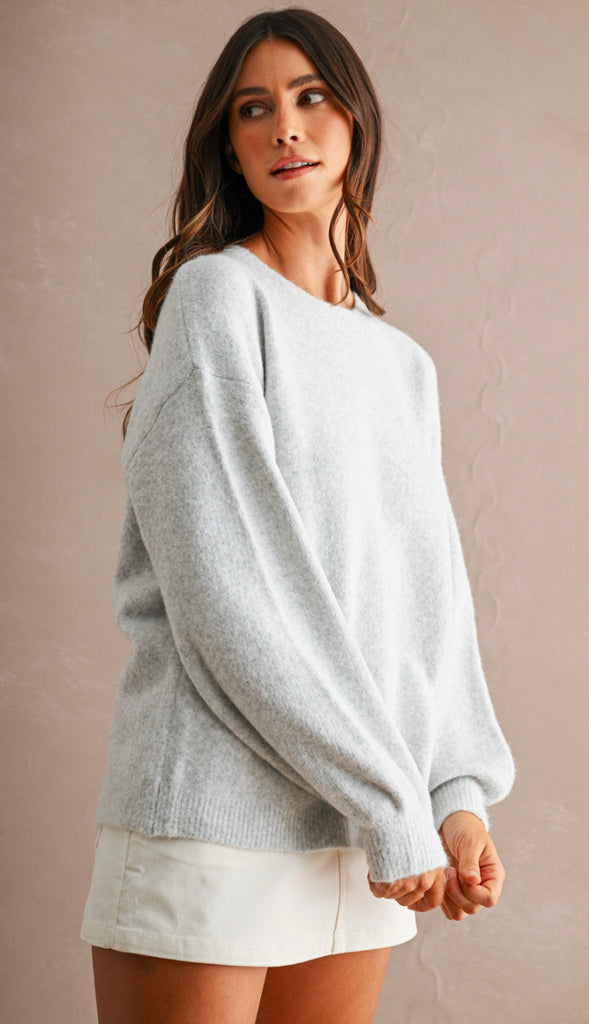 Three Bows Open Back Sweater- Oatmeal