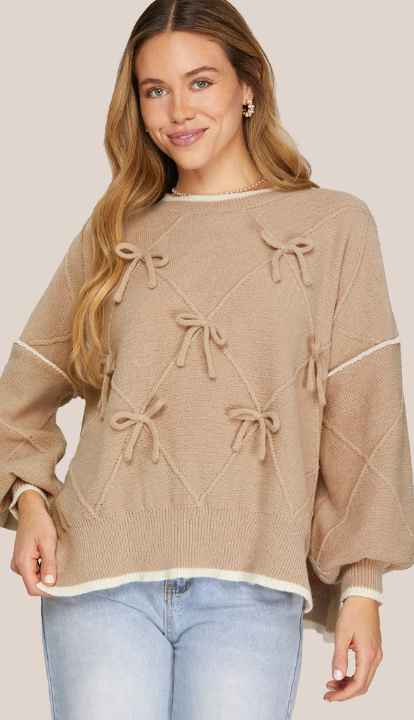 Bow Detail Sweater- Taupe