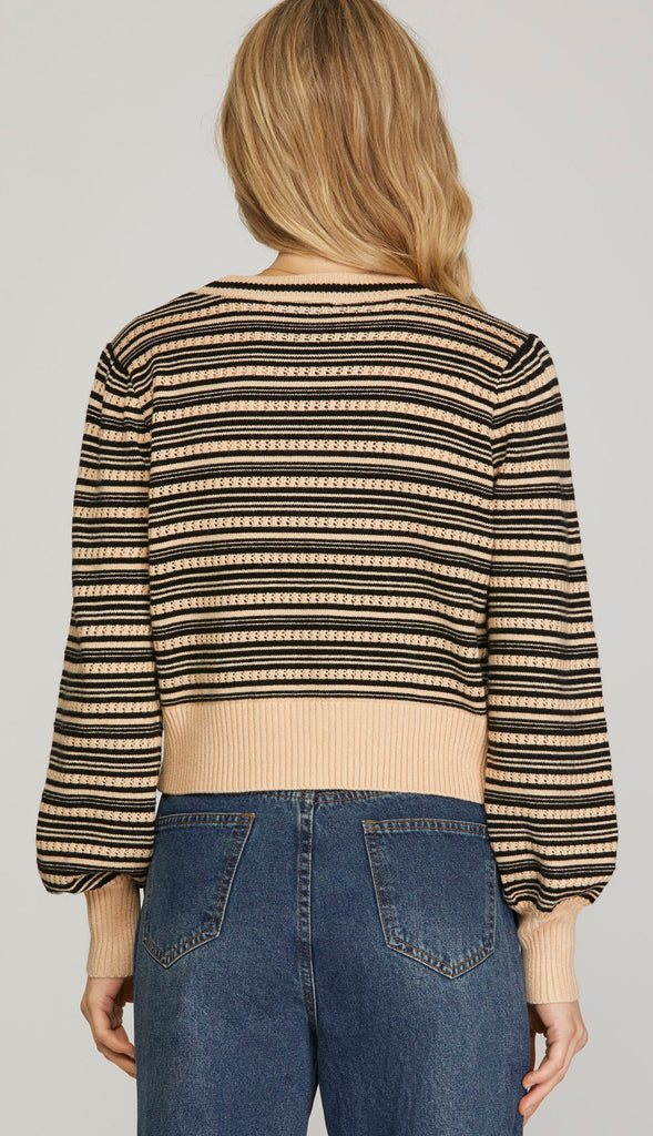 Margot Ribbon Button Cardigan Sweater- Black