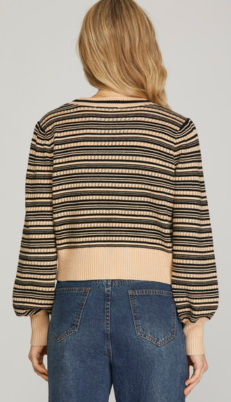 Margot Ribbon Button Cardigan Sweater- Black