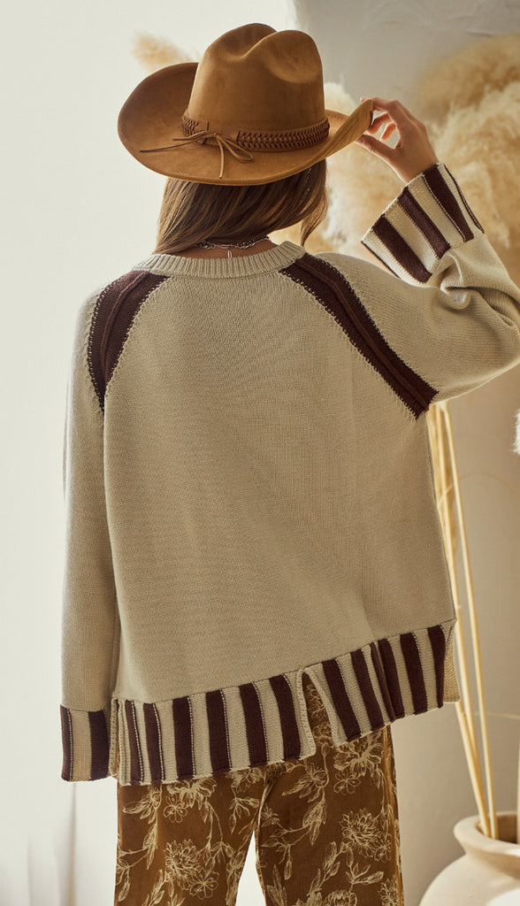 Alaina Bell Sleeve Stripe Sweater- Latte