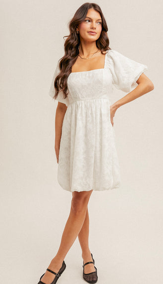 My Moment Square Neck Bubble Dress- White