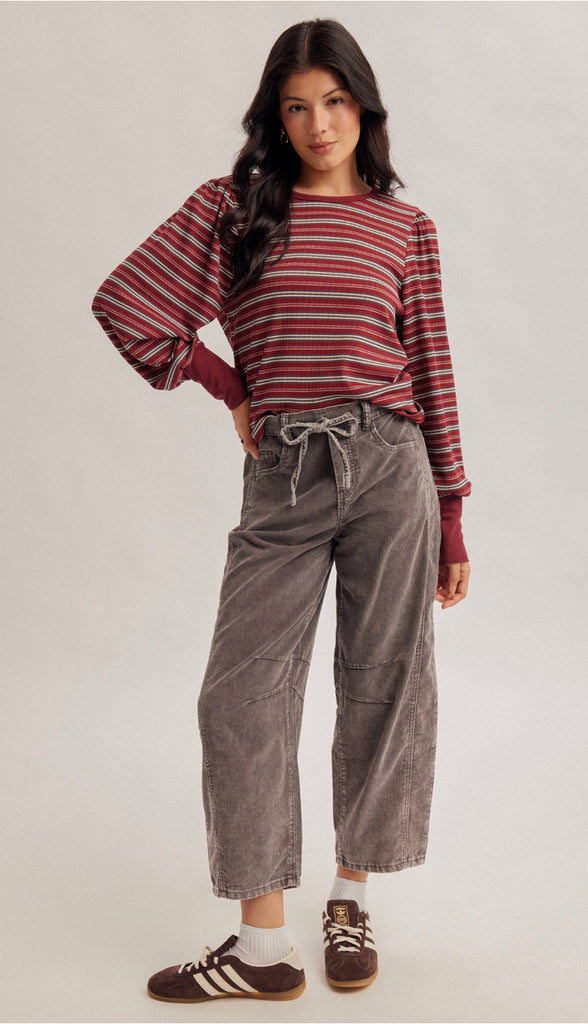 Corduroy Barrel Pants- Ash Brown