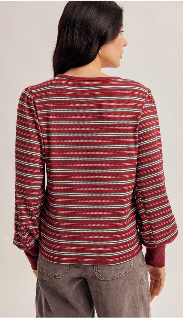 Apple Orchard Contrast Banded Stripe Shirt- Burgundy