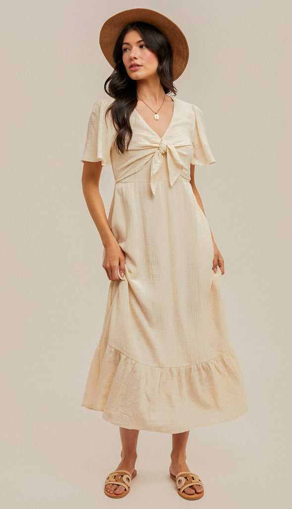 Matilda Bust Knot Midi Dress- Buttercream