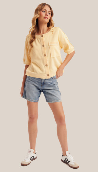 When Life Gives You Lemons Button Front Top- Butter Yellow