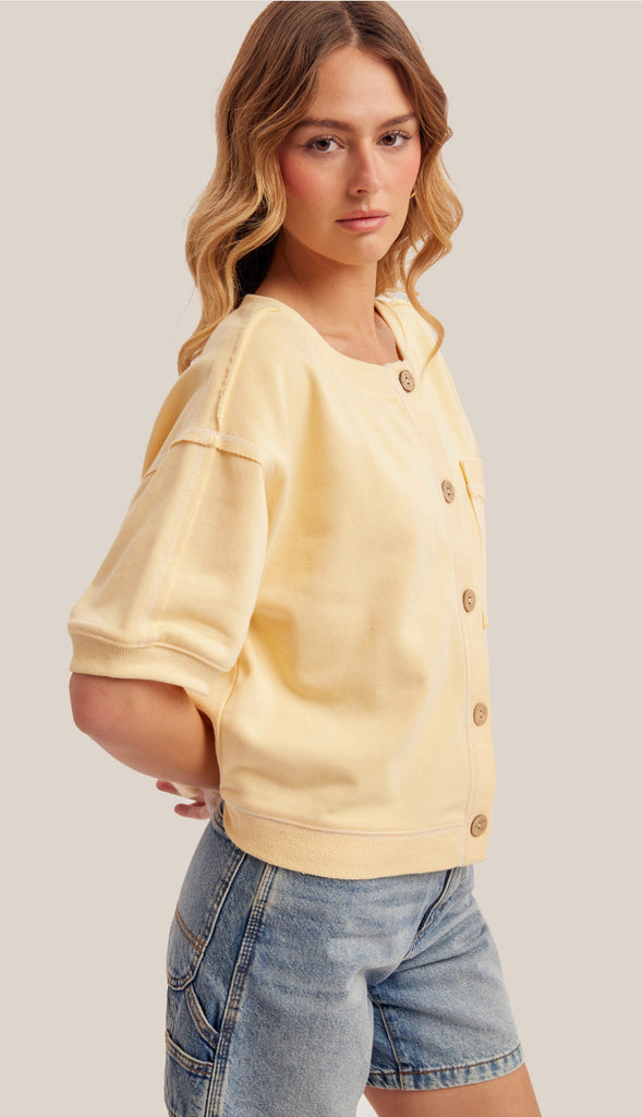 When Life Gives You Lemons Button Front Top- Butter Yellow