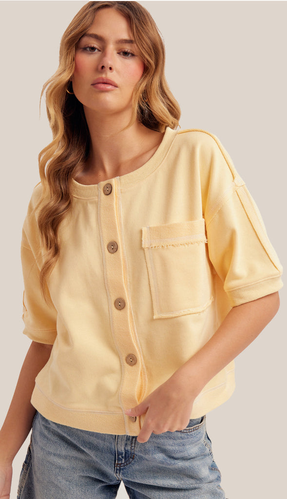 When Life Gives You Lemons Button Front Top- Butter Yellow