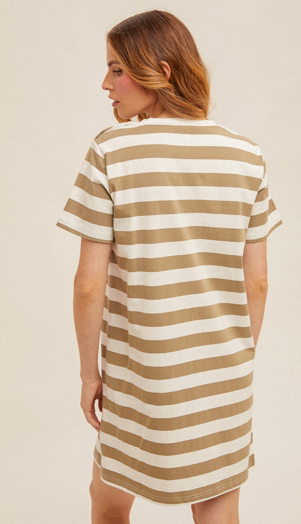 Jenna Stripe T Shirt Dress- Watermelon Pink