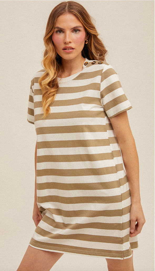 Jenna Stripe T Shirt Dress- Watermelon Pink