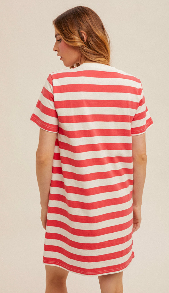 Jenna Stripe T Shirt Dress- Dusty Olive