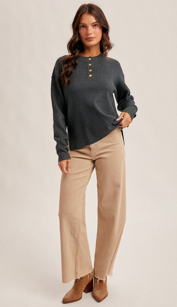 Klara Waffle Sweater Knit- Creamy Olive