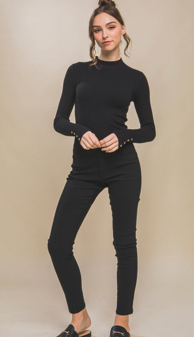 Barely Basic Sleeve Button Ribbed Sweater