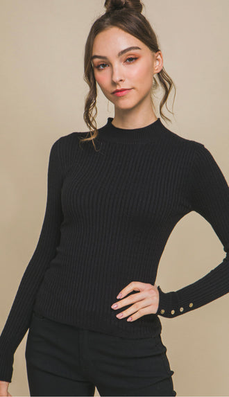 Barely Basic Sleeve Button Ribbed Sweater