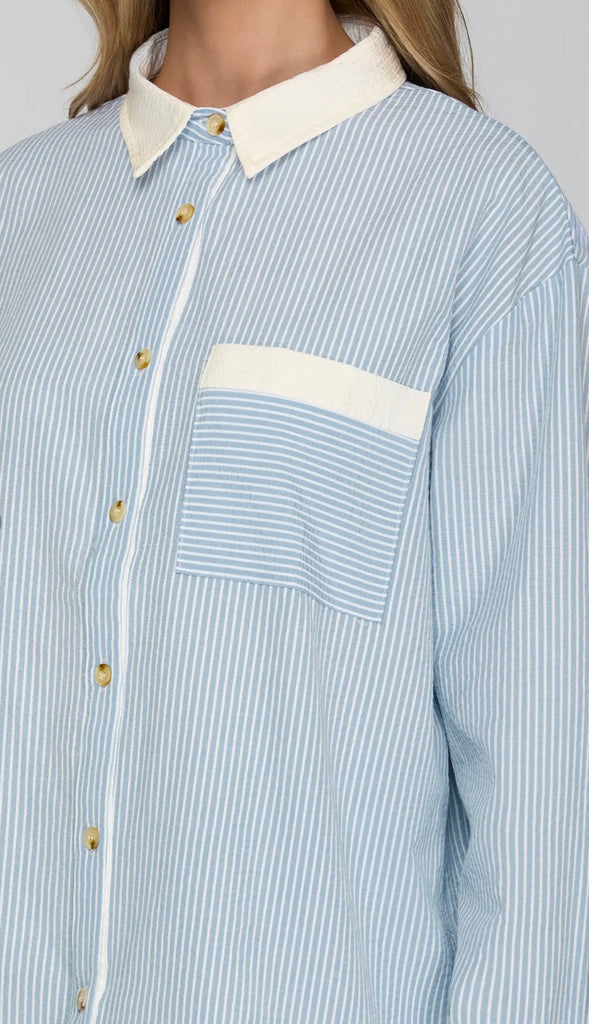 Colette Button Down Striped Shirt- Blue