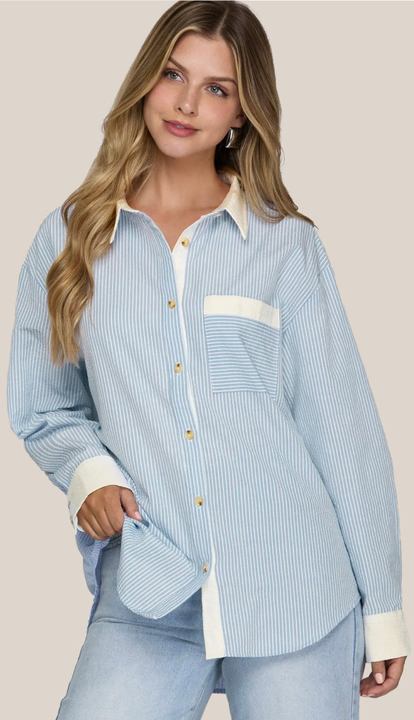 Colette Button Down Striped Shirt- Pink