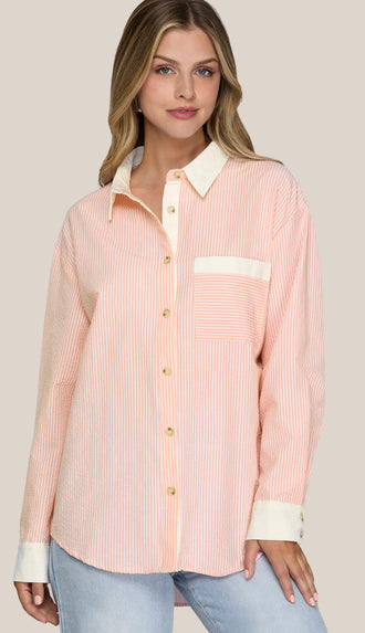 Colette Button Down Striped Shirt- Pink