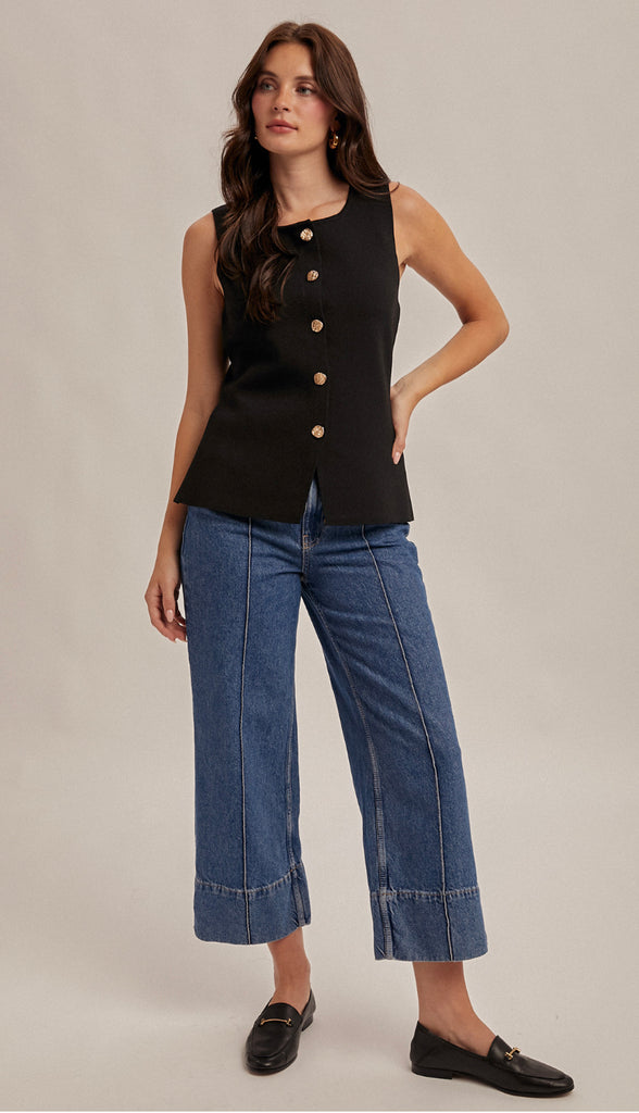 Emily Sleeveless Longline Sweater Vest- Black