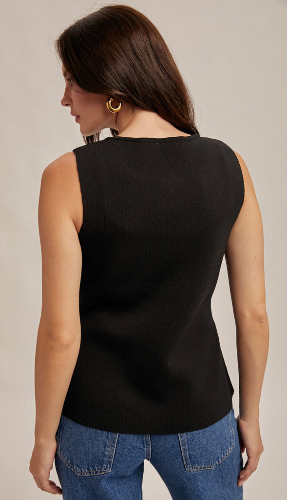 Emily Sleeveless Longline Sweater Vest- Black