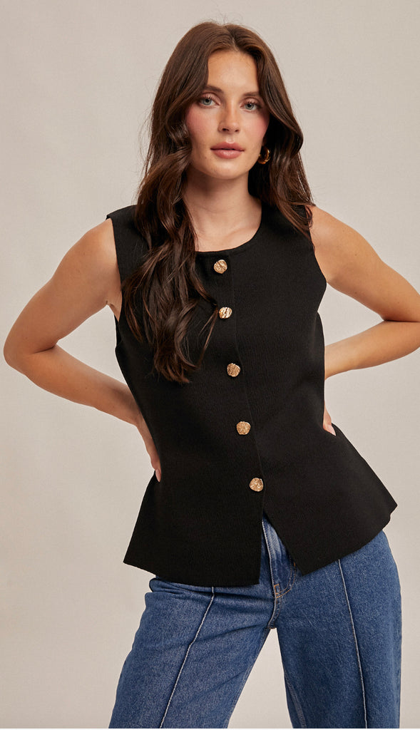 Emily Sleeveless Longline Sweater Vest- Black