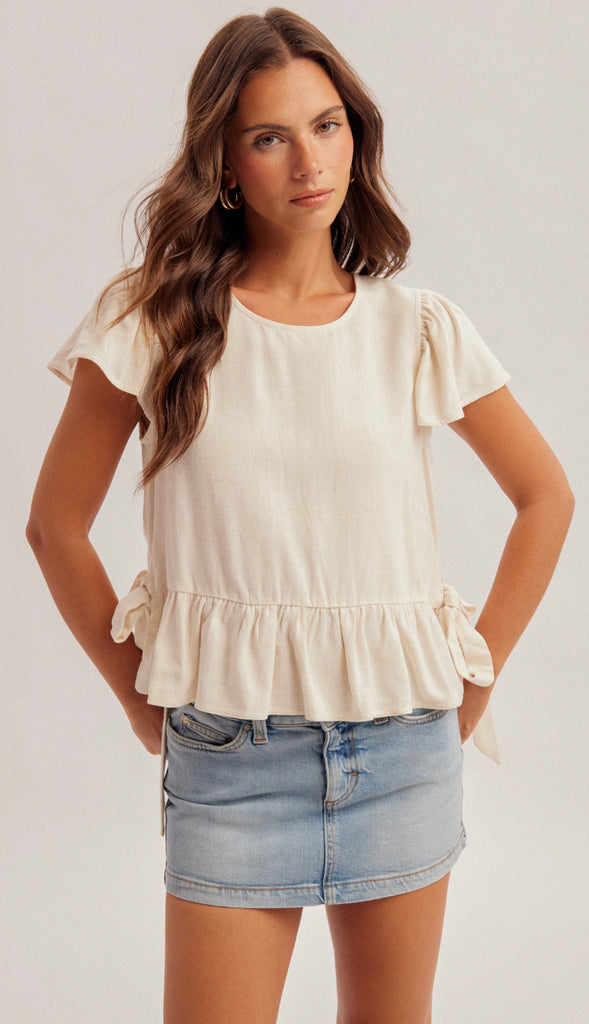 Lydia Flutter Sleeves Top- Brown