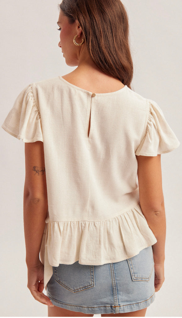 Lydia Flutter Sleeves Top- Brown
