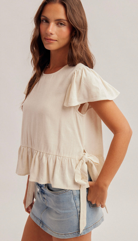 Lydia Flutter Sleeves Top- Brown