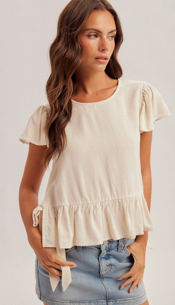 Lydia Flutter Sleeves Top- Natural