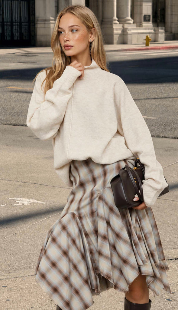 Center Seam Mock Neck Relaxed Pullover Sweater (4 colors!)