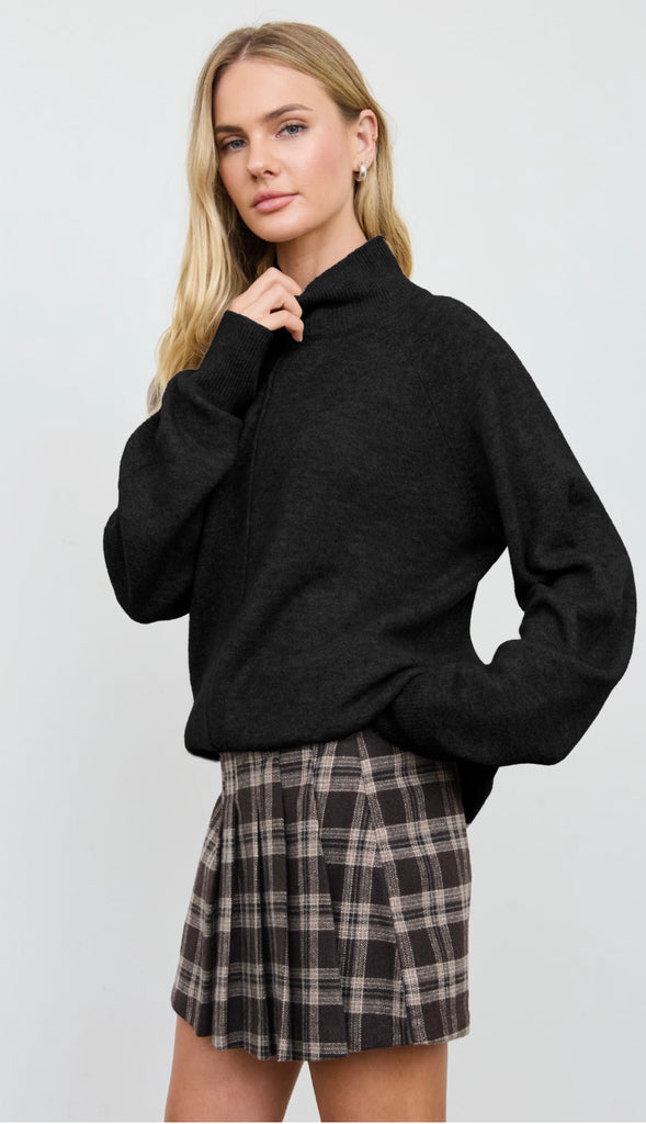 Center Seam Mock Neck Relaxed Pullover Sweater (4 colors!)