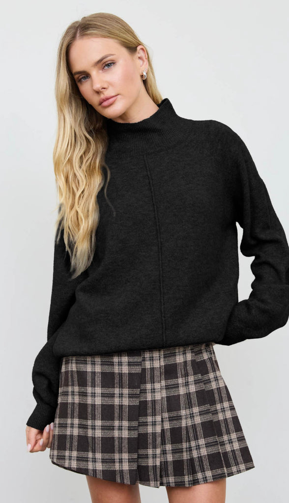Center Seam Mock Neck Relaxed Pullover Sweater (4 colors!)