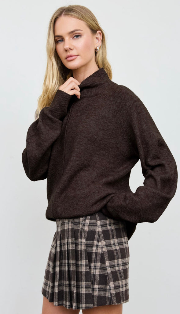Center Seam Mock Neck Relaxed Pullover Sweater (4 colors!)