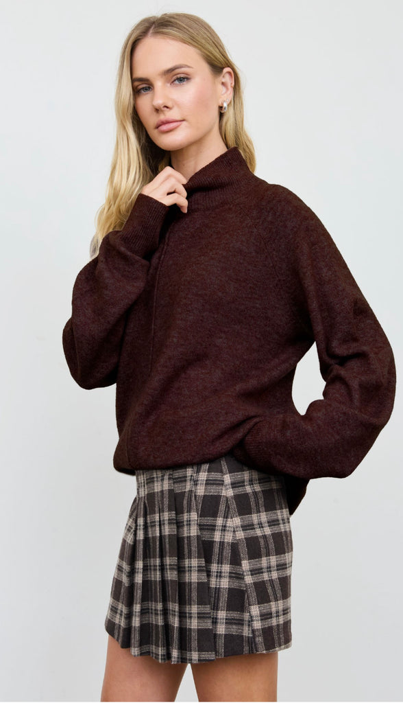 Center Seam Mock Neck Relaxed Pullover Sweater (4 colors!)