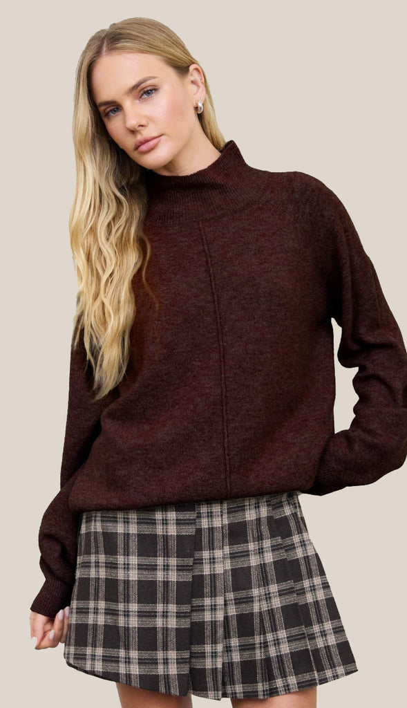 Center Seam Mock Neck Relaxed Pullover Sweater (4 colors!)