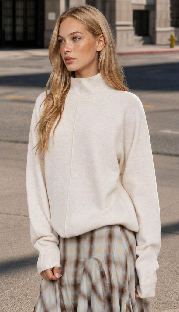 Center Seam Mock Neck Relaxed Pullover Sweater (4 colors!)