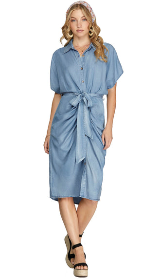 Picture Perfect Chambray Dress- Lt. Blue