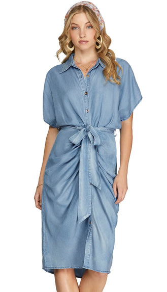 Picture Perfect Chambray Dress- Lt. Blue