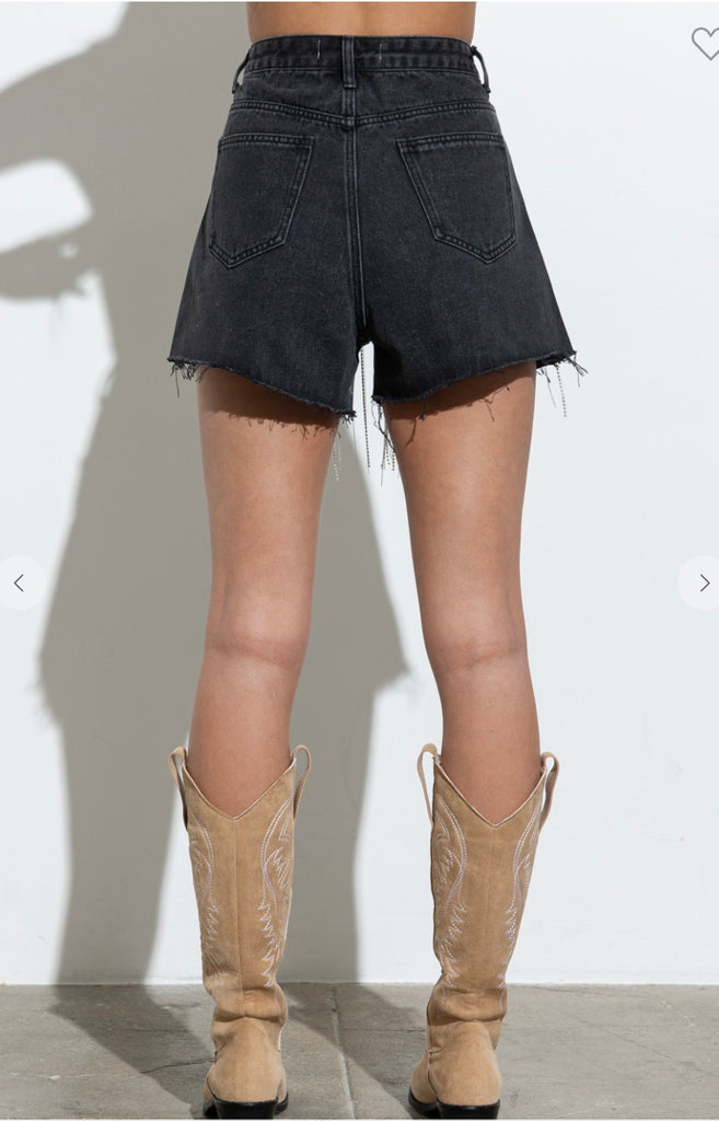 Rhinestone Denim Shorts- Charcoal