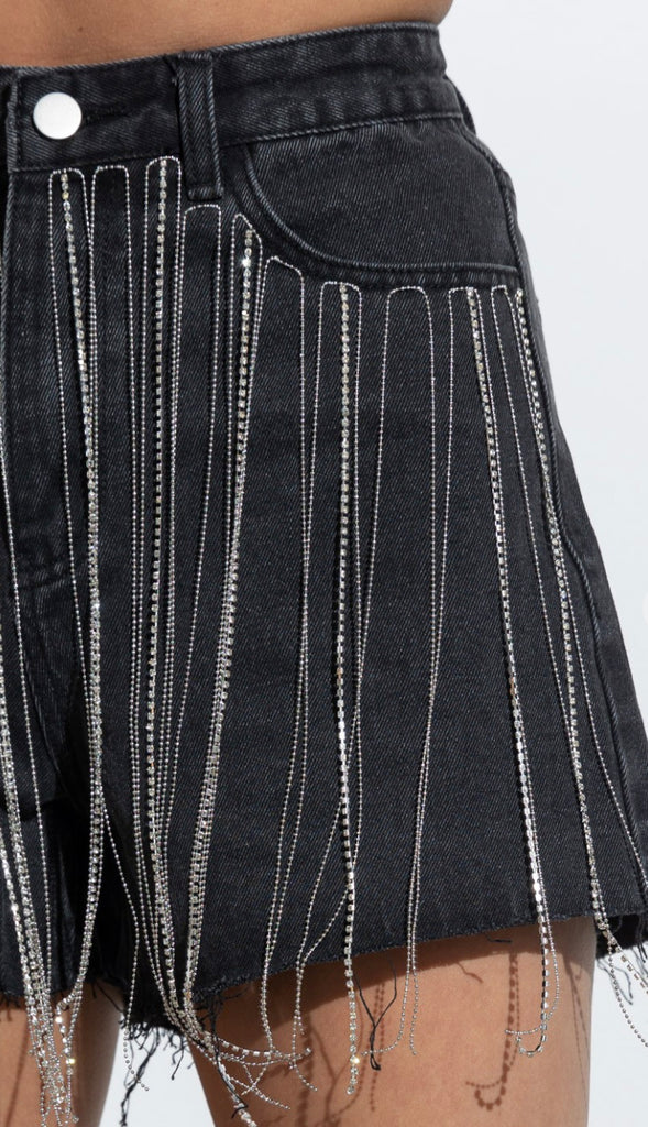 Rhinestone Denim Shorts- Charcoal
