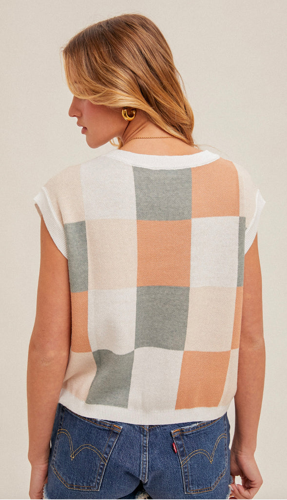 On Check Color Block Top- Orange