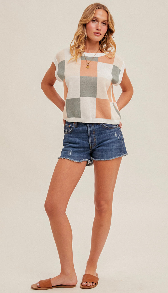 On Check Color Block Top- Orange