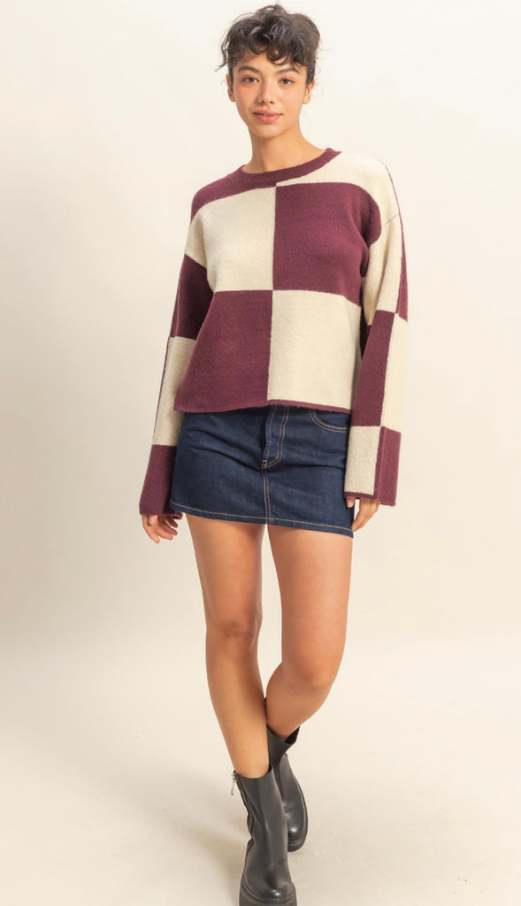 Drew Oversized Checkered Sweater