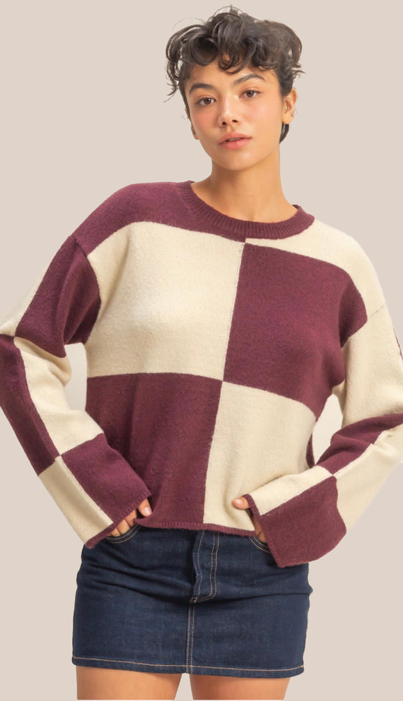 Drew Oversized Checkered Sweater