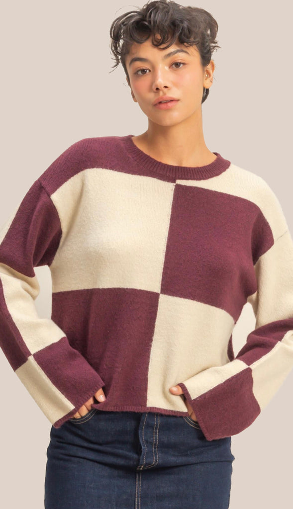 Drew Oversized Checkered Sweater