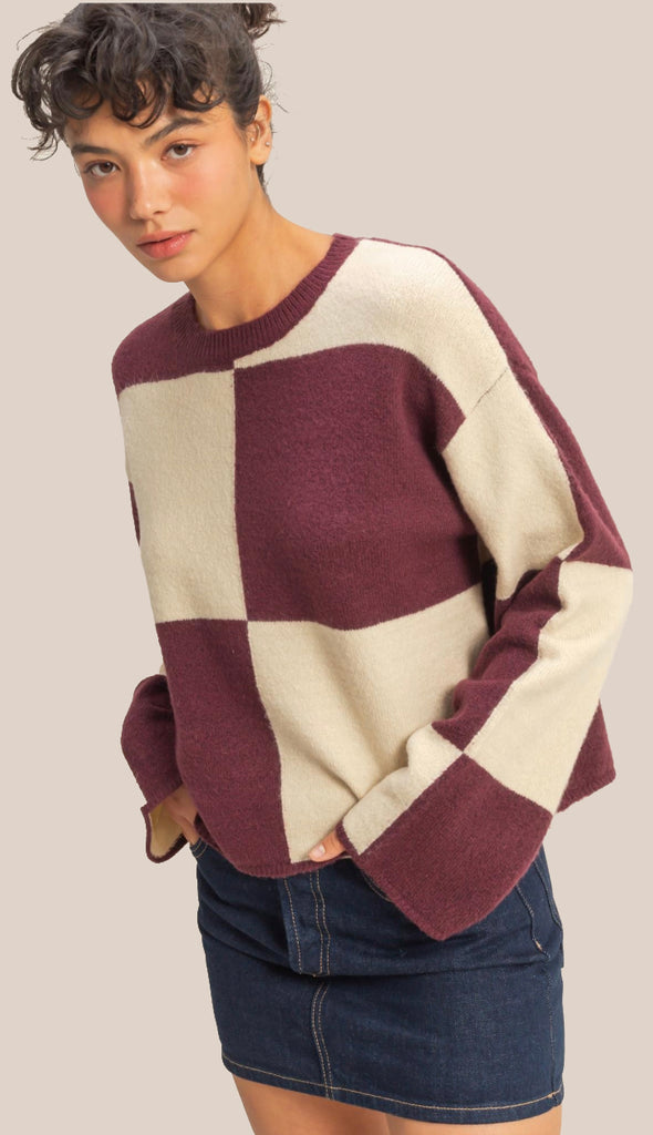 Drew Oversized Checkered Sweater