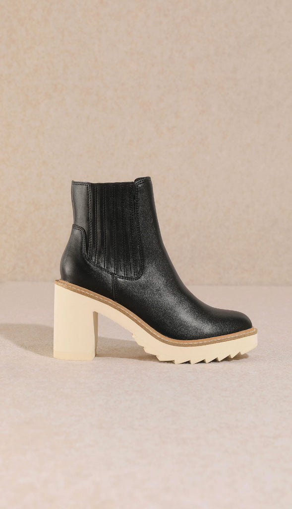 Block Heel Ankle Booties- Black/Cream/Tan